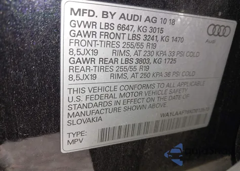 2019 Audi Q7 55 Premium from USA, damaged, VIN WA1LAAF78KD013573